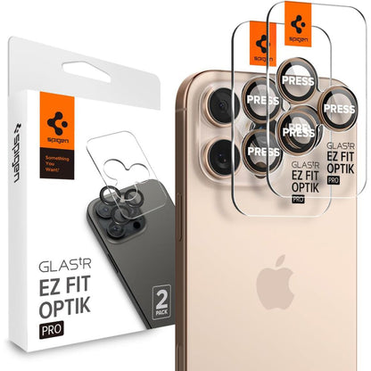 Zaštitna folija za stražnju kameru Spigen GlastR EZ FIT Optik Pro za Apple iPhone 16 Pro, Kaljeno staklo, Set od 2 komada, Brončana AGL08862