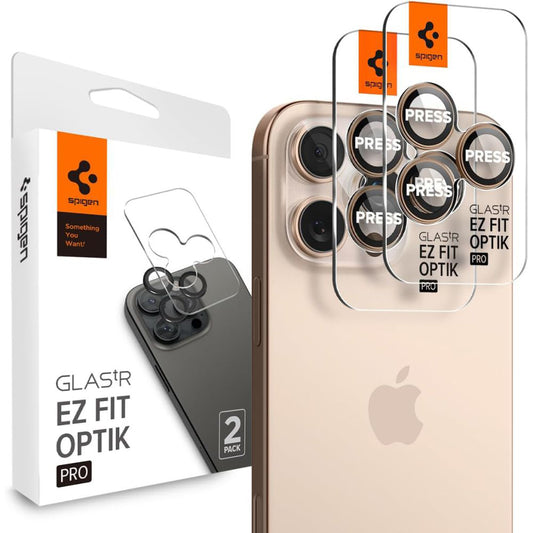 Zaštitna folija za stražnju kameru Spigen GlastR EZ FIT Optik Pro za Apple iPhone 16 Pro, Kaljeno staklo, Set od 2 komada, Brončana AGL08862