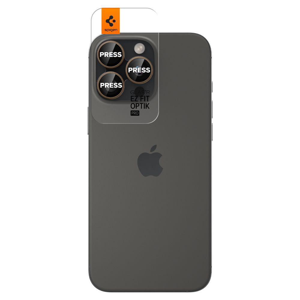 Zaštitna folija za stražnju kameru Spigen GlastR EZ FIT Optik Pro za Apple iPhone 16 Pro, Kaljeno staklo, Set od 2 komada, Brončana AGL08862