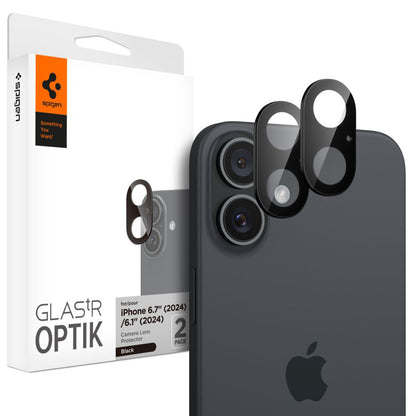 Zaštitna folija za stražnju kameru Spigen GlastR Optik za Apple iPhone 16 Plus / 16, Kaljeno staklo, Set od 2 komada, Crna AGL07922