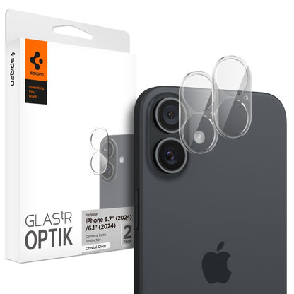 Zaštitna folija za stražnju kameru Spigen GlastR Optik za Apple iPhone 16 Plus / 16, Kaljeno staklo, Set od 2 komada, Prozirna AGL07923