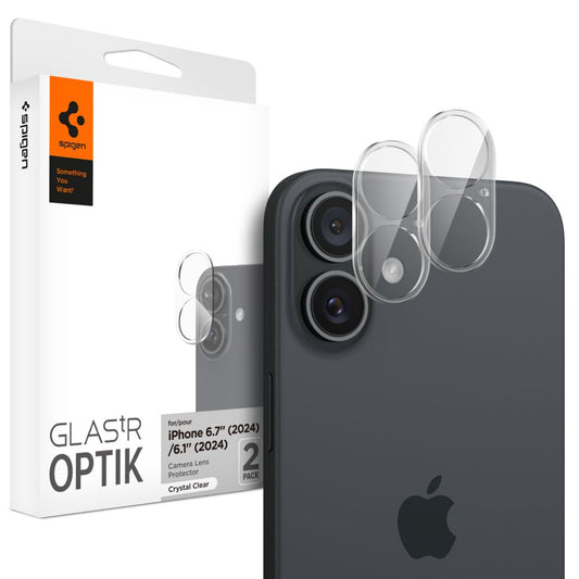 Zaštitna folija za stražnju kameru Spigen GlastR Optik za Apple iPhone 16 Plus / 16, Kaljeno staklo, Set od 2 komada, Prozirna AGL07923