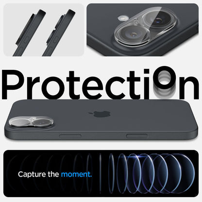Zaštitna folija za stražnju kameru Spigen GlastR Optik za Apple iPhone 16 Plus / 16, Kaljeno staklo, Set od 2 komada, Prozirna AGL07923