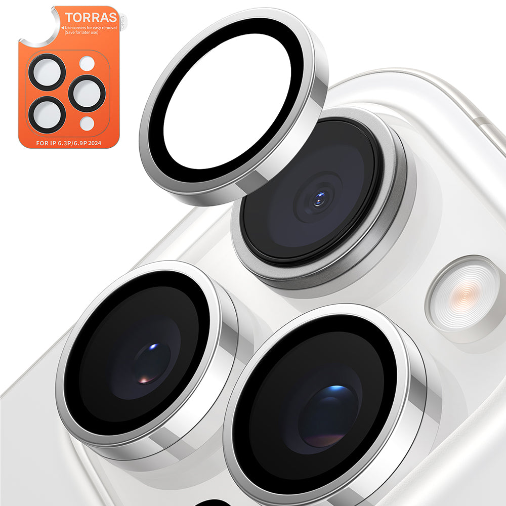 Zaštitna folija za stražnju kameru Torras Lensguard za Apple iPhone 16 Pro Max / 16 Pro, Kaljeno staklo, Metalik siva