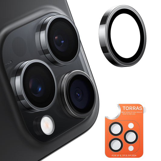 Zaštitna folija za stražnju kameru Torras Lensguard za Apple iPhone 16 Pro Max / 16 Pro, kaljeno staklo, crna