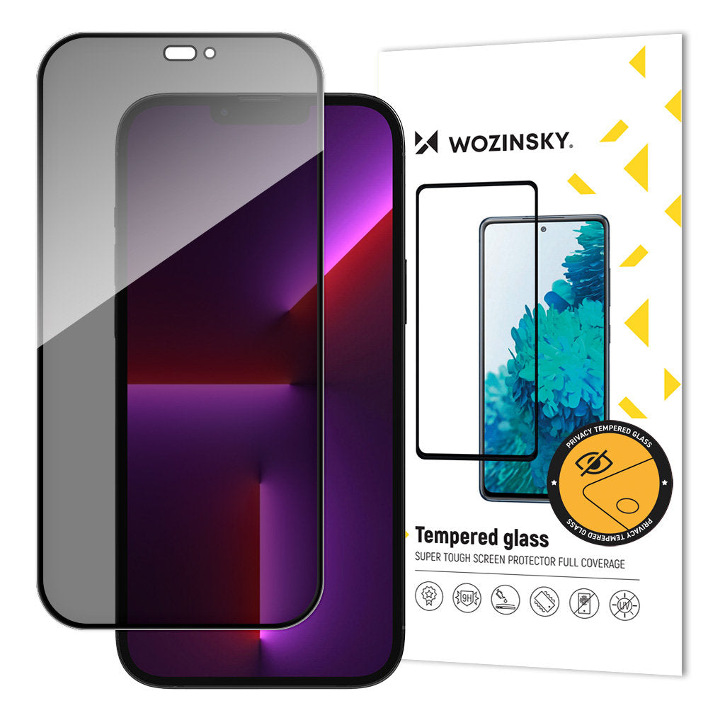 Zaštitna folija za ekran Privacy WZK AntiSpy za Apple iPhone 15 Pro Max, Kaljeno staklo, Full Glue
