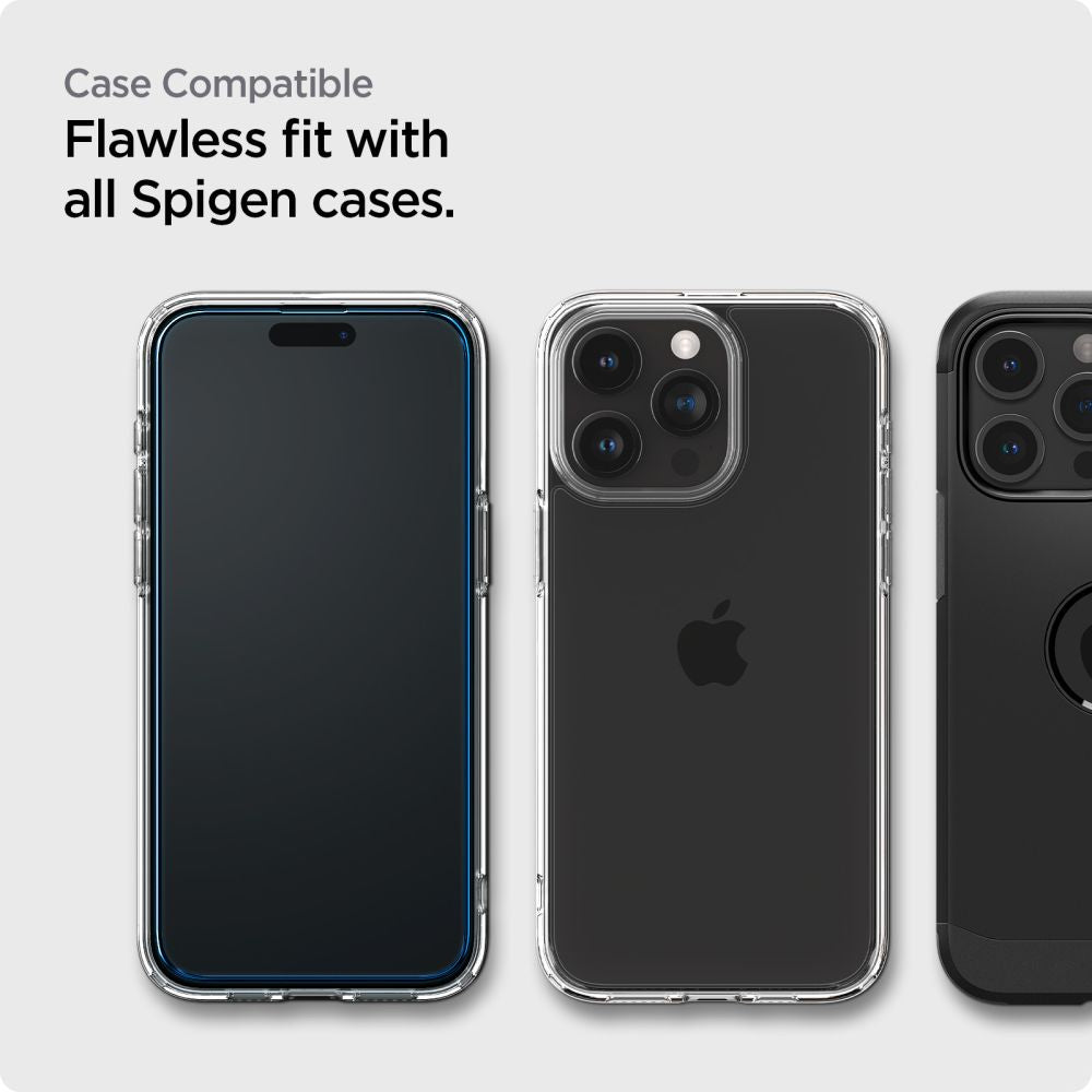 Zaštitna folija za ekran Spigen Align Master za Apple iPhone 15 Pro, Kaljeno staklo, Pun ljepilo, Set od 2 komada, 2.5D, Crna