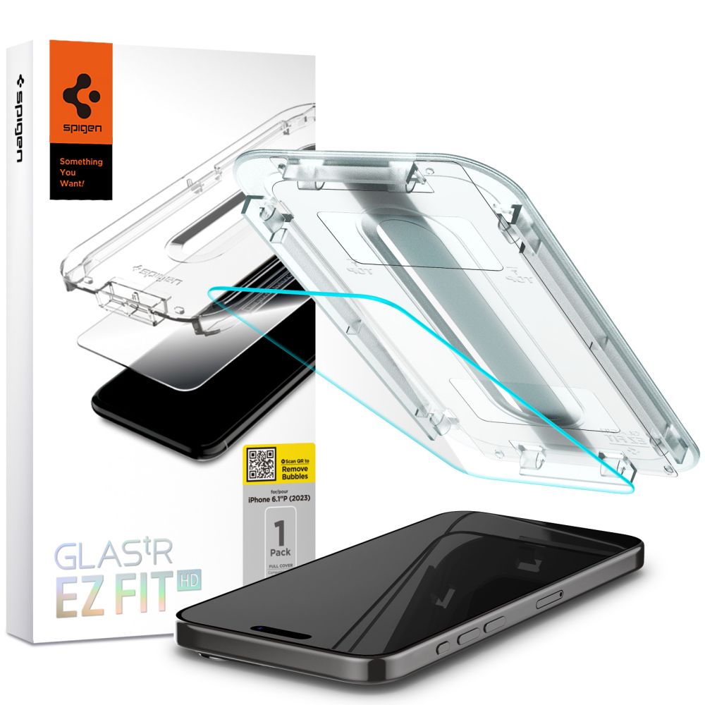 Zaštitna folija za ekran Spigen EZ FIT za Apple iPhone 15 Pro, Kaljeno staklo, Pun ljepilo, 2.5D AGL06898