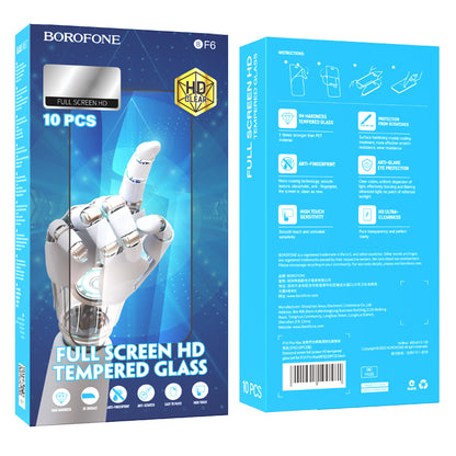 Zaštitna folija za ekran Borofone BF6 Diamond Armor za Apple iPhone 17e / 16e / 14 / 13 Pro, Kaljeno staklo, Full Glue, Set od 10 komada, Crna