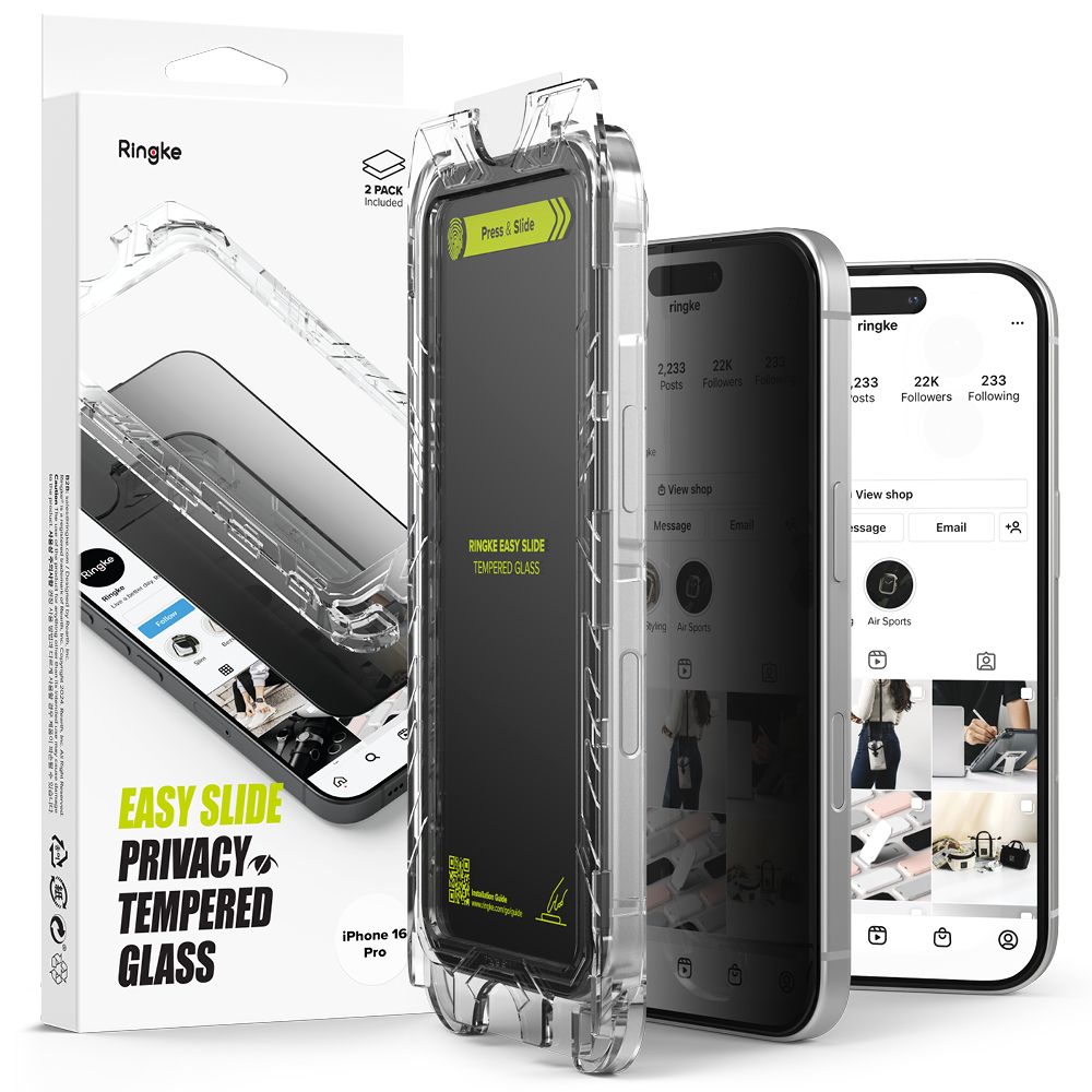 Zaštitna folija za ekran Ringke Easy Slide Privacy za Apple iPhone 16 Pro, Kaljeno staklo, Pun ljepilo, Set od 2 komada