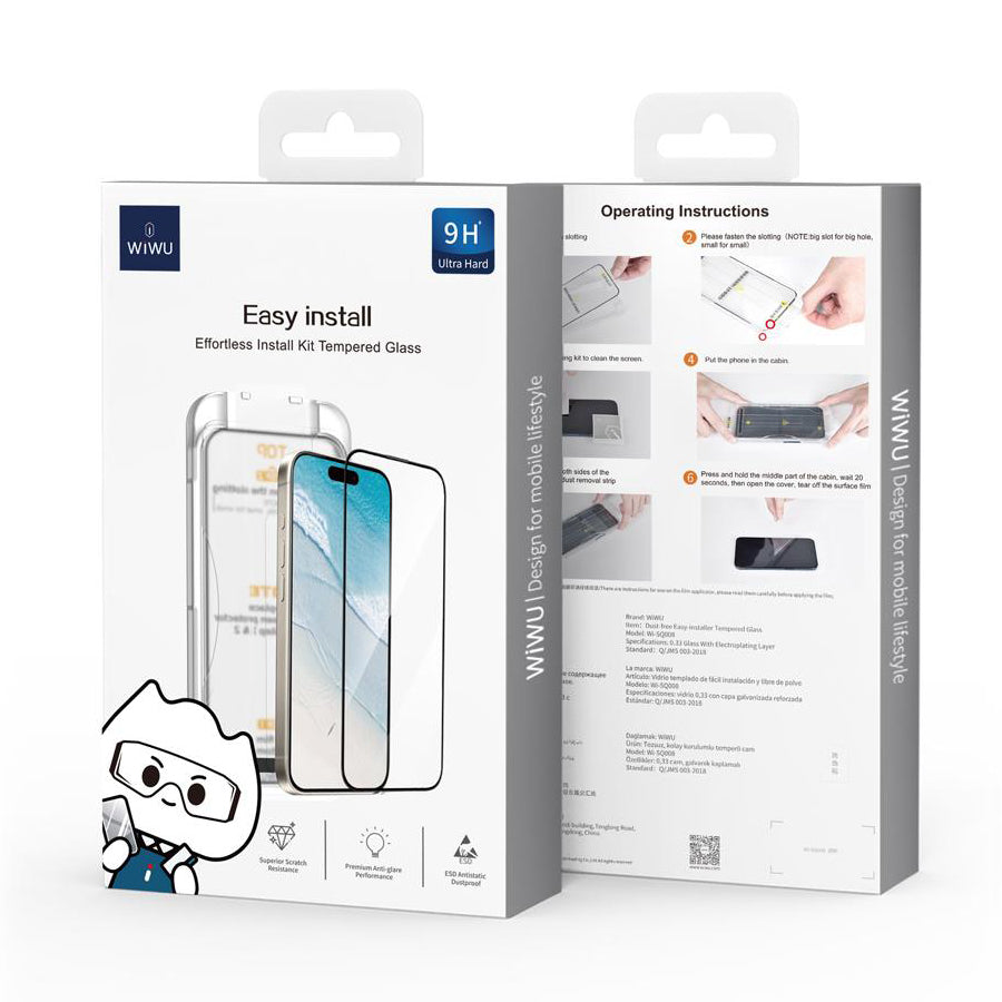 Zaštitna folija za ekran WiWu Wi-SQ008 za Apple iPhone 16, Kaljeno staklo, Pun ljepilo, Crna