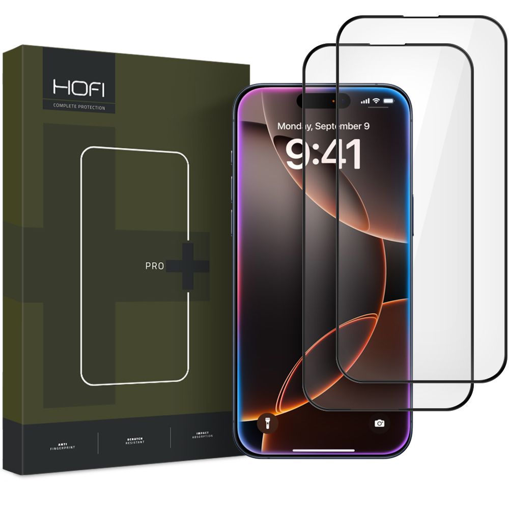 Zaštitna folija za ekran HOFI Glass PRO+ za Apple iPhone 16 Pro Max, Kaljeno staklo, Pun ljepilo, Set od 2 komada, 2.5D, Crna