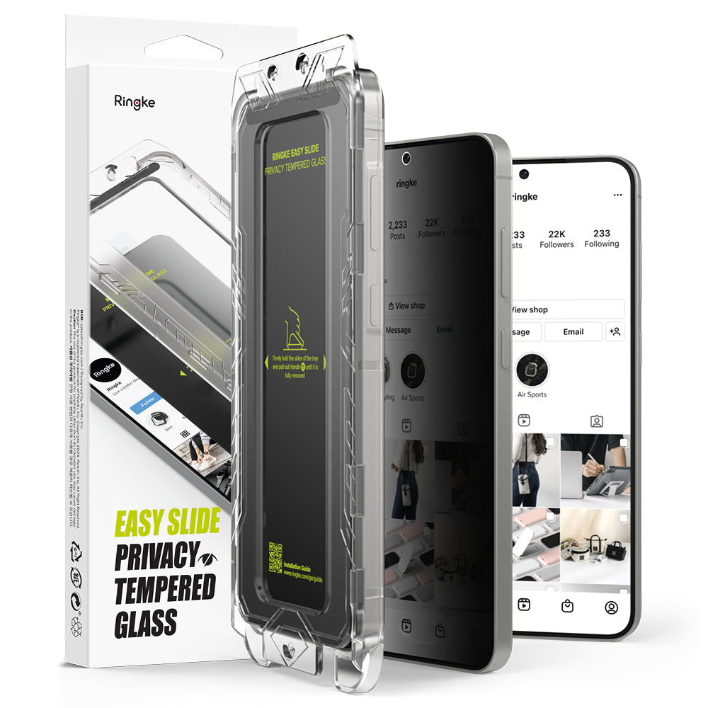 Zaštitna folija za ekran Privacy Ringke Easy Slide za Samsung Galaxy S25 S931 / S24 S921, Kaljeno staklo, Pun ljepilo, Set od 2 komada