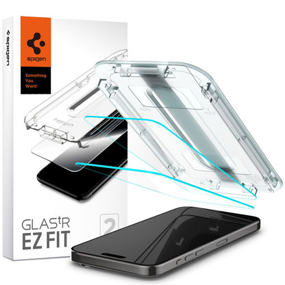 Zaštitna folija za ekran Spigen GlastR EZ FIT za Apple iPhone 15 Pro Max, Kaljeno staklo, Full Glue, Set 2 komada AGL06872