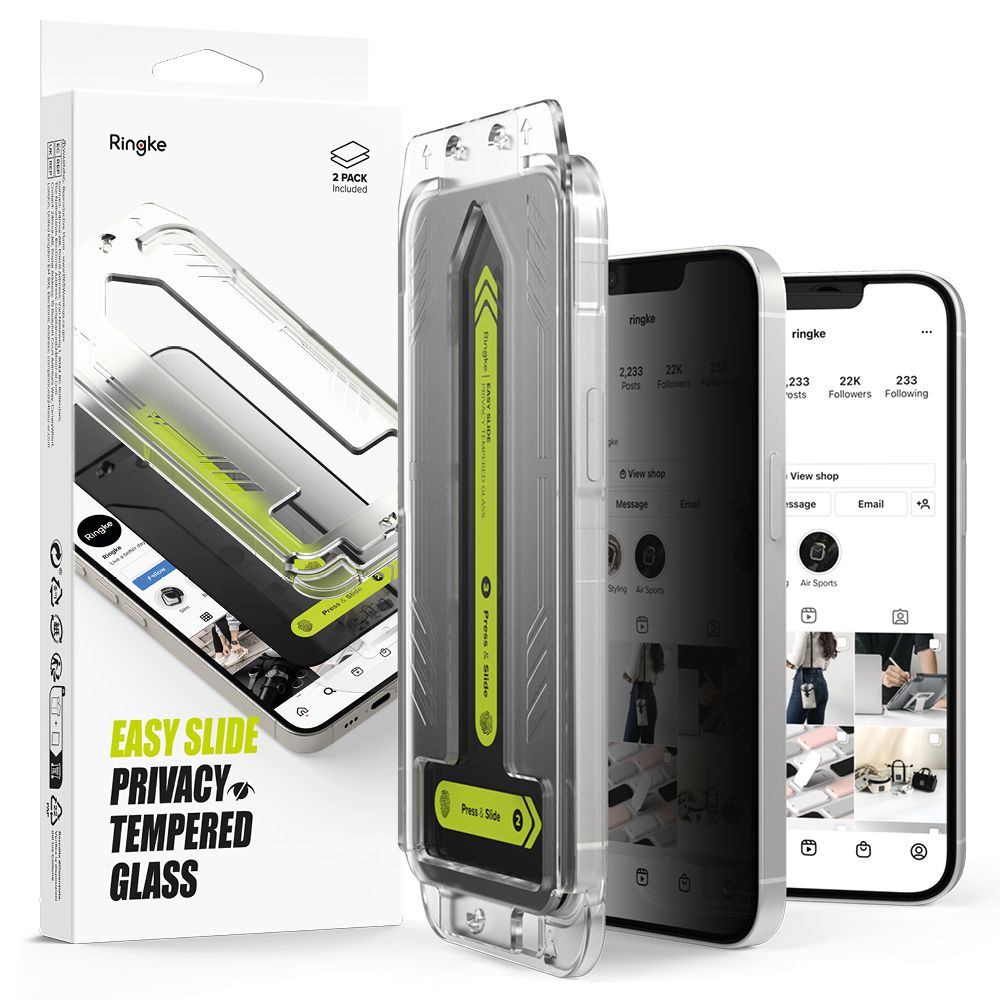 Zaštitna folija za ekran Privacy Ringke Easy Slide za Apple iPhone 16e / 14 / 13 Pro / 13, Kaljeno staklo, Full Glue, Set 2 komada