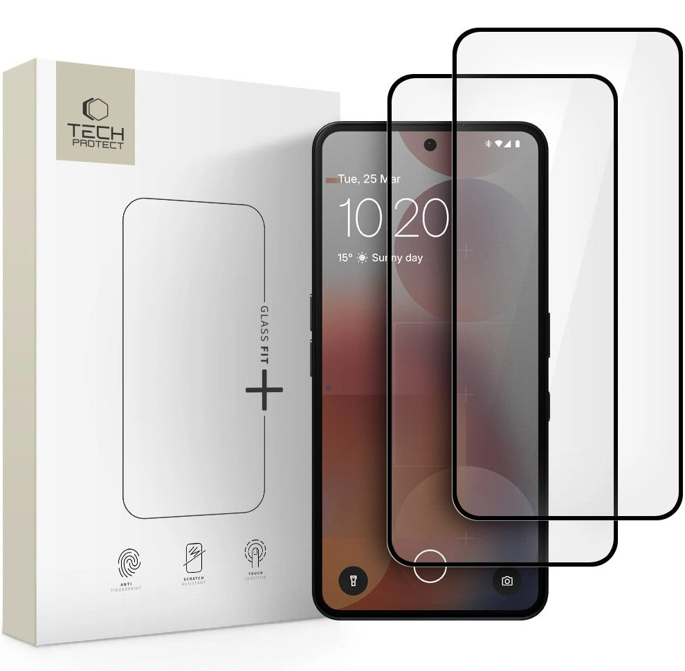 Zaštitna folija za ekran Tech-Protect FIT+ za Nothing Phone (3a) / Phone (3a) Pro, Kaljeno staklo, Full Glue, Set 2 komada, 2.5D, Crna