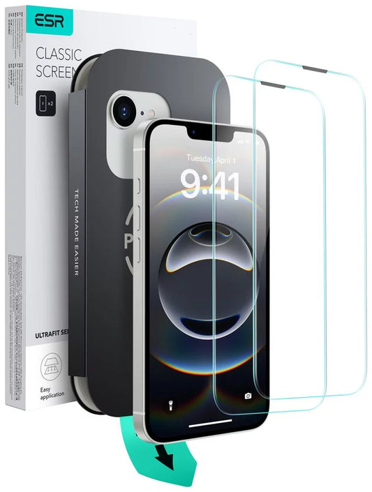 Zaštitna folija za ekran ESR Ultrafit za Apple iPhone 17e / 16e / 14 / 13 Pro, Kaljeno staklo, Full Glue, Set od 2 komada