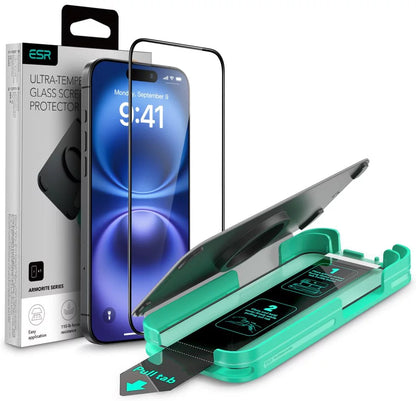 Zaštitna folija za ekran ESR Armorite za Apple iPhone 16, Kaljeno staklo, Full Glue, Crna