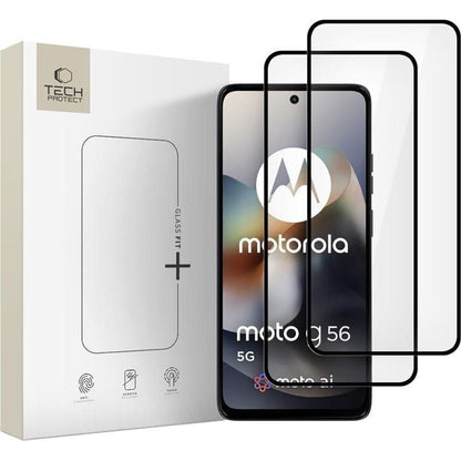 Zaštitna folija za ekran Tech-Protect FIT+ za Motorola Moto G56, Kaljeno staklo, Full Glue, Set 2 komada, 2.5D, Crna