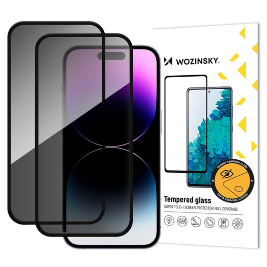 Zaštitna folija za ekran Privacy WZK AntiSpy za Apple iPhone 17 / 16 Pro, Kaljeno staklo, Full Glue, Set 2 komada