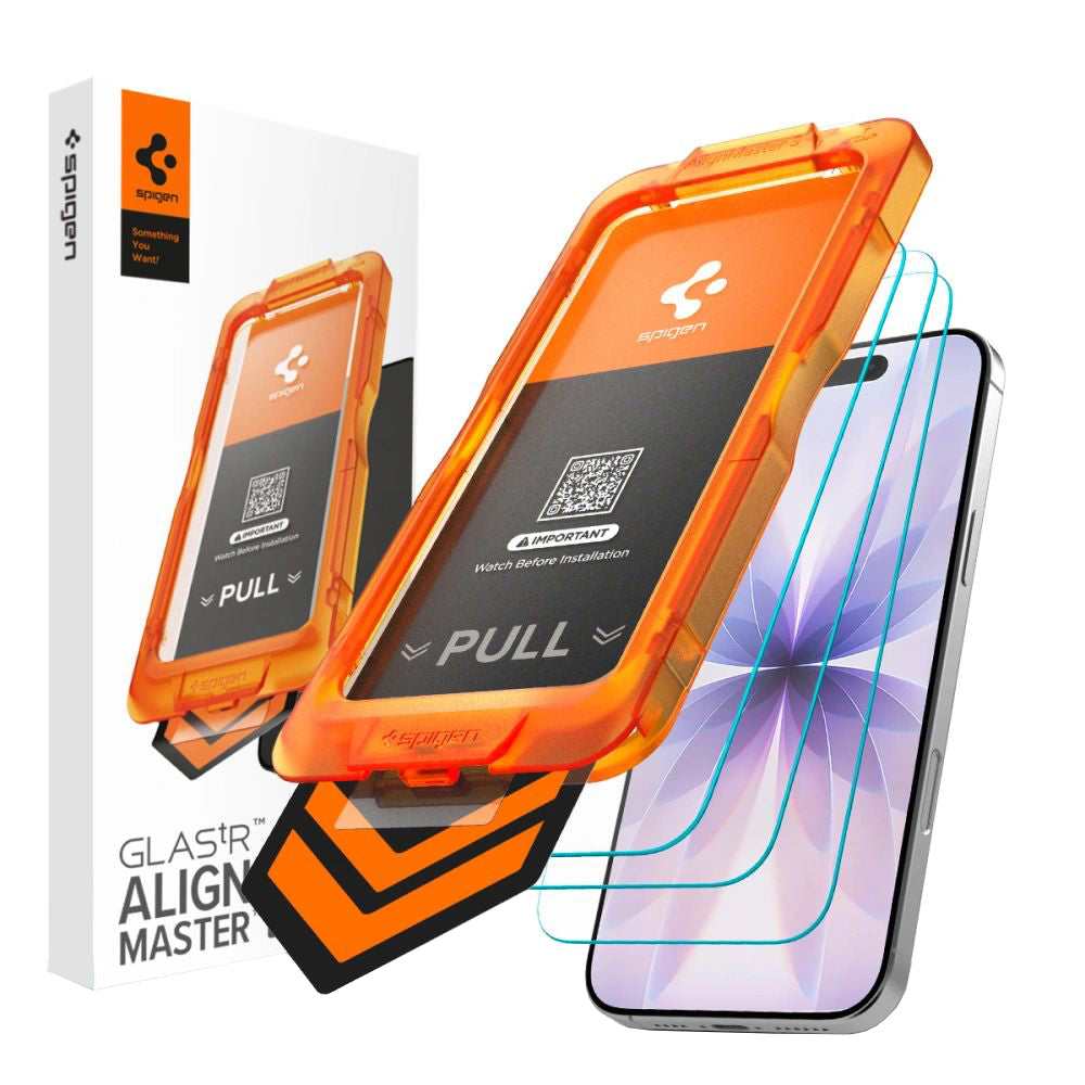 Zaštitna folija za ekran Spigen GlastR Align Master Slim za Apple iPhone 17, Kaljeno staklo, Full Glue, Set 3 komada AGL10484