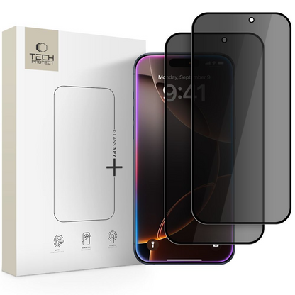 Zaštitna folija za ekran Privacy Tech-Protect Spy+ za Apple iPhone 17 Pro Max / 16 Pro Max, Kaljeno staklo, Full Glue, Set 2 komada
