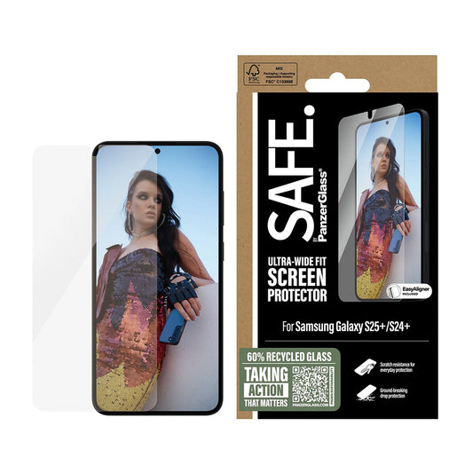 Zaštitna folija za ekran PanzerGlass Safe. Ultra-Wide Fit EasyAligner za Samsung Galaxy S25+ S936, Kaljeno staklo, Puna ljepila, Ponovno zapečaćena