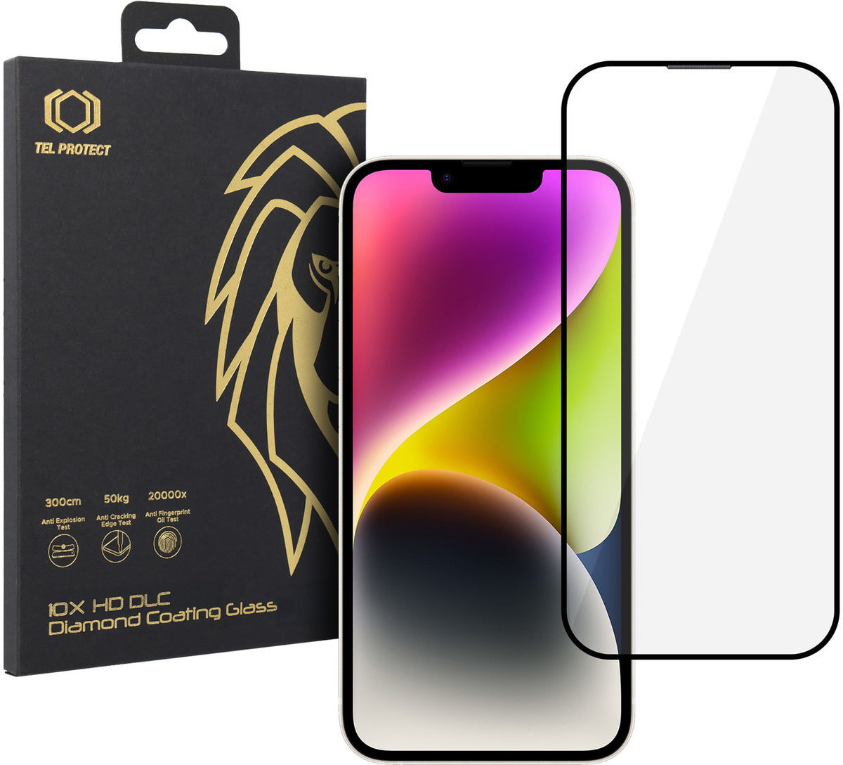 Zaštitna folija za zaslon Tel Protect 10X HD DLC Diamond Coating za Apple iPhone 17e / 16e / 14 / 13 Pro / 13, kaljeno staklo, potpuno ljepljiva, crna