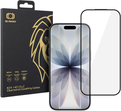 Zaštitna folija za zaslon Tel Protect 10X HD DLC Diamond Coating za Apple iPhone 17 / 16 Pro, kaljeno staklo, potpuno ljepljiva, crna