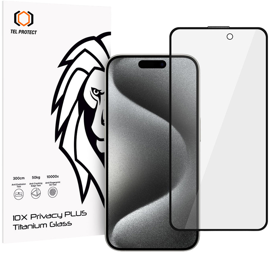 Zaštitna folija za zaslon Privacy Tel Protect 10X Plus Titanium za Apple iPhone 17 / 16 Pro, kaljeno staklo, potpuno ljepljiva cijelom površinom