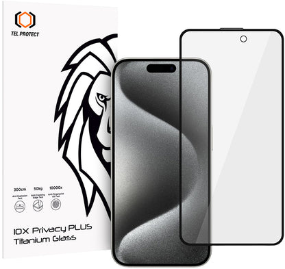 Zaštitna folija za zaslon Privacy Tel Protect 10X Plus Titanium za Apple iPhone 17 / 16 Pro, kaljeno staklo, potpuno ljepljiva cijelom površinom
