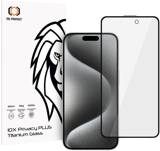 Zaštitna folija za zaslon Privacy Tel Protect 10X Plus Titanium za Apple iPhone 17 / 16 Pro, kaljeno staklo, potpuno ljepljiva cijelom površinom