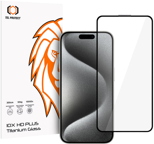 Zaštitna folija za zaslon Tel Protect 10X HD Plus Titanium za Apple iPhone 17 / 16 Pro, kaljeno staklo, potpuno ljepljiva, crna