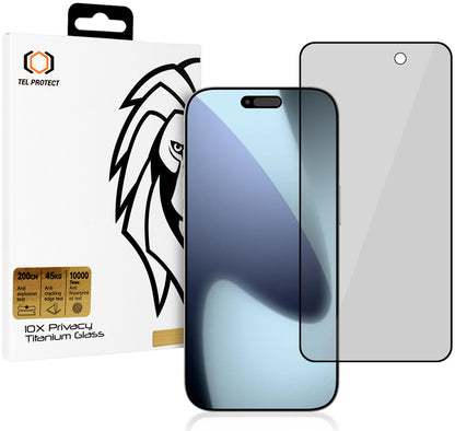 Zaštitno staklo za zaslon Privacy Tel Protect 10X Plus Titanium za Apple iPhone 17 Pro Max, kaljeno staklo, potpuno ljepljivo cijelom površinom