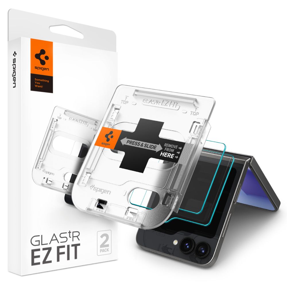 Zaštitna folija za vanjski ekran Spigen GlastR EZ FIT za Samsung Galaxy Z Flip6 F741, Kaljeno staklo, Full Glue, Set 2 komada AGL07972