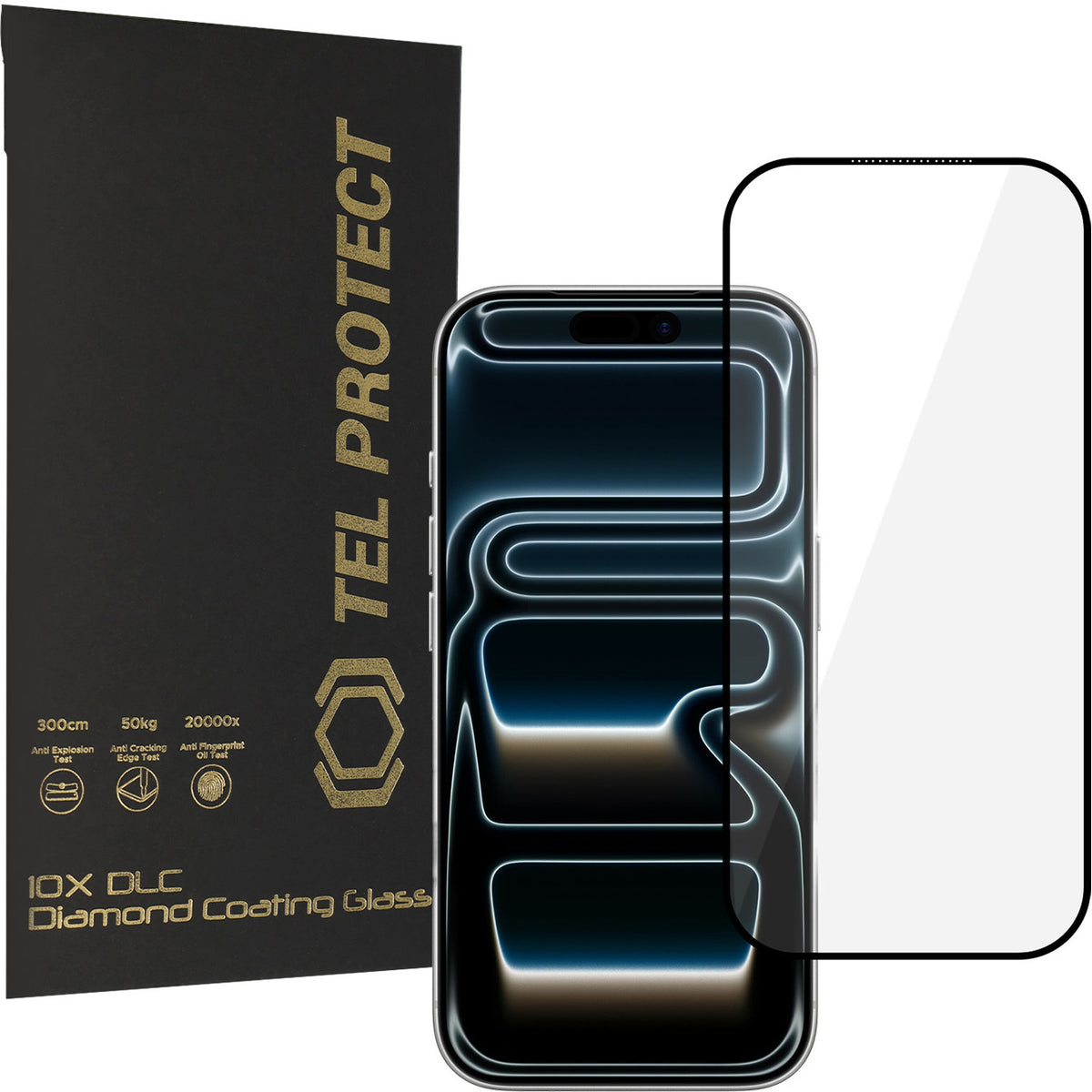 Zaštitna folija za zaslon Tel Protect 10X HD DLC Diamond Coating za Apple iPhone 18 Pro Max / 17 Pro Max, kaljeno staklo, potpuno ljepljiva, crna