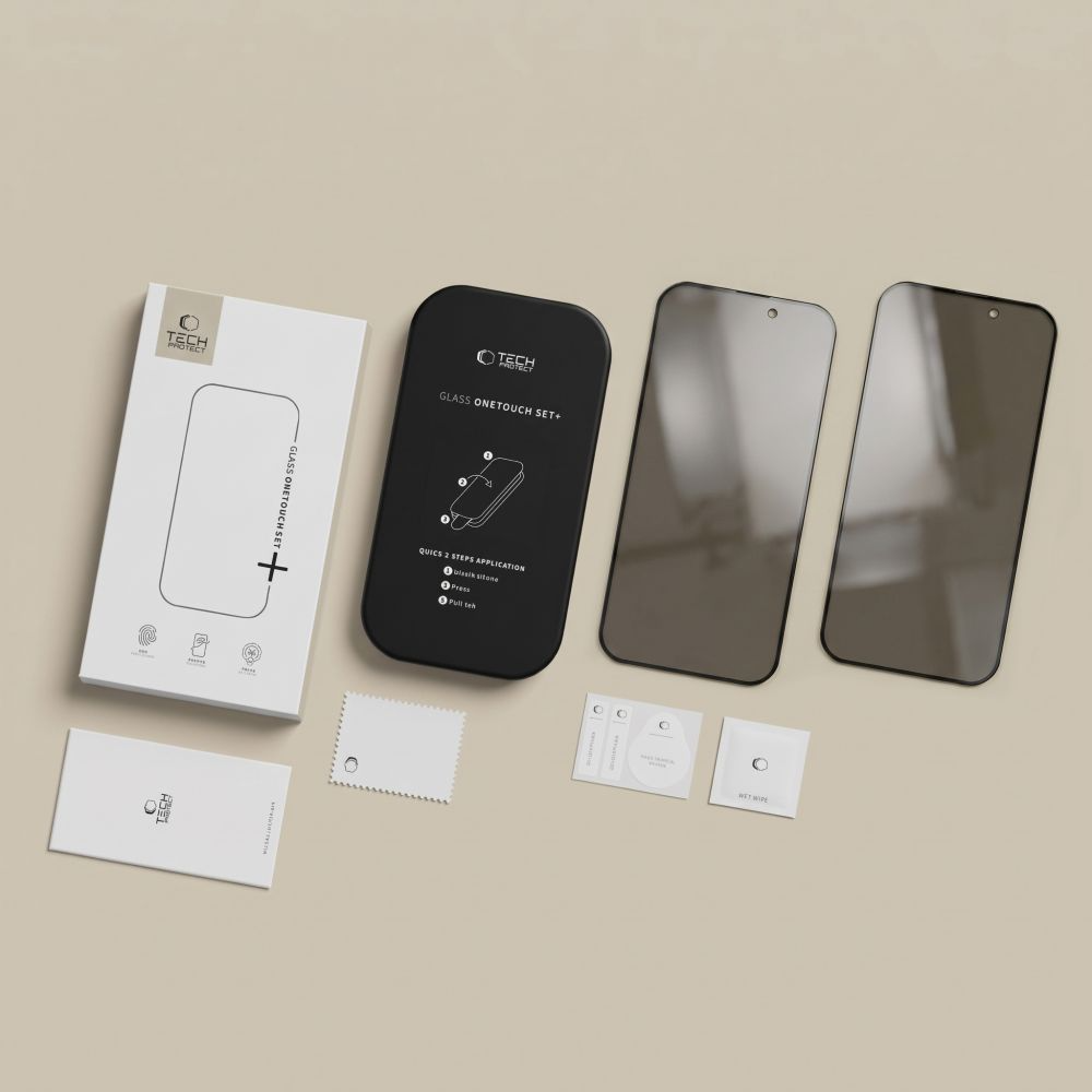 Zaštitna folija za ekran Privacy Tech-Protect OneTouch za Apple iPhone 18 Pro, Kaljeno staklo, Full Glue, Set 2 komada