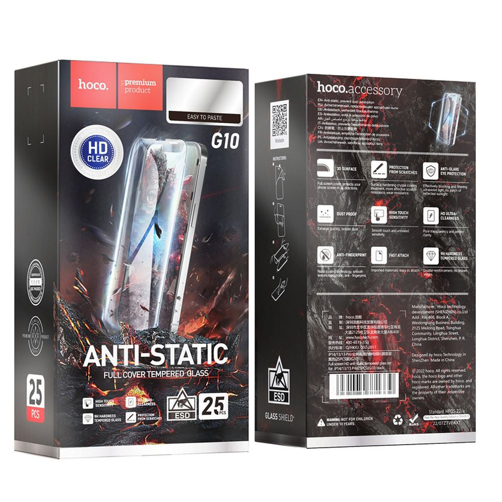 Zaštitna folija za ekran HOCO za Apple iPhone 14 Pro Max, Kaljeno staklo, Full Glue, Set 25 komada, Crna