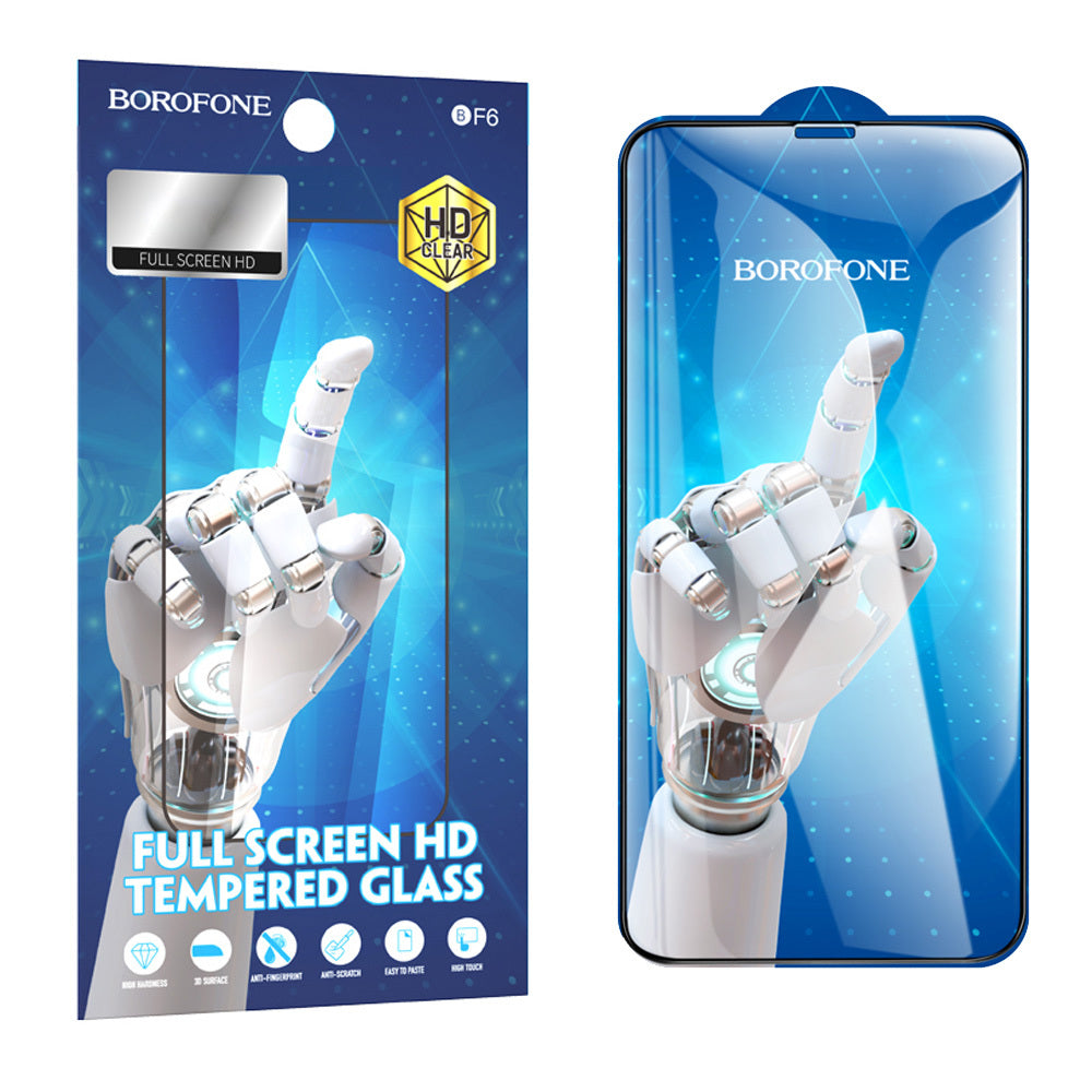 Zaštitna folija za ekran Borofone BF6 Diamond Armor za Apple iPhone 17e / 16e / 14 / 13 Pro, Kaljeno staklo, Full Glue, Set od 10 komada, Crna
