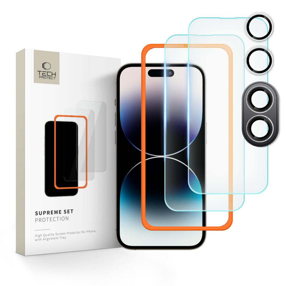Zaštitna folija za ekran i stražnju kameru Tech-Protect Supreme za Apple iPhone 16 Plus, Kaljeno staklo, Pun ljepilo