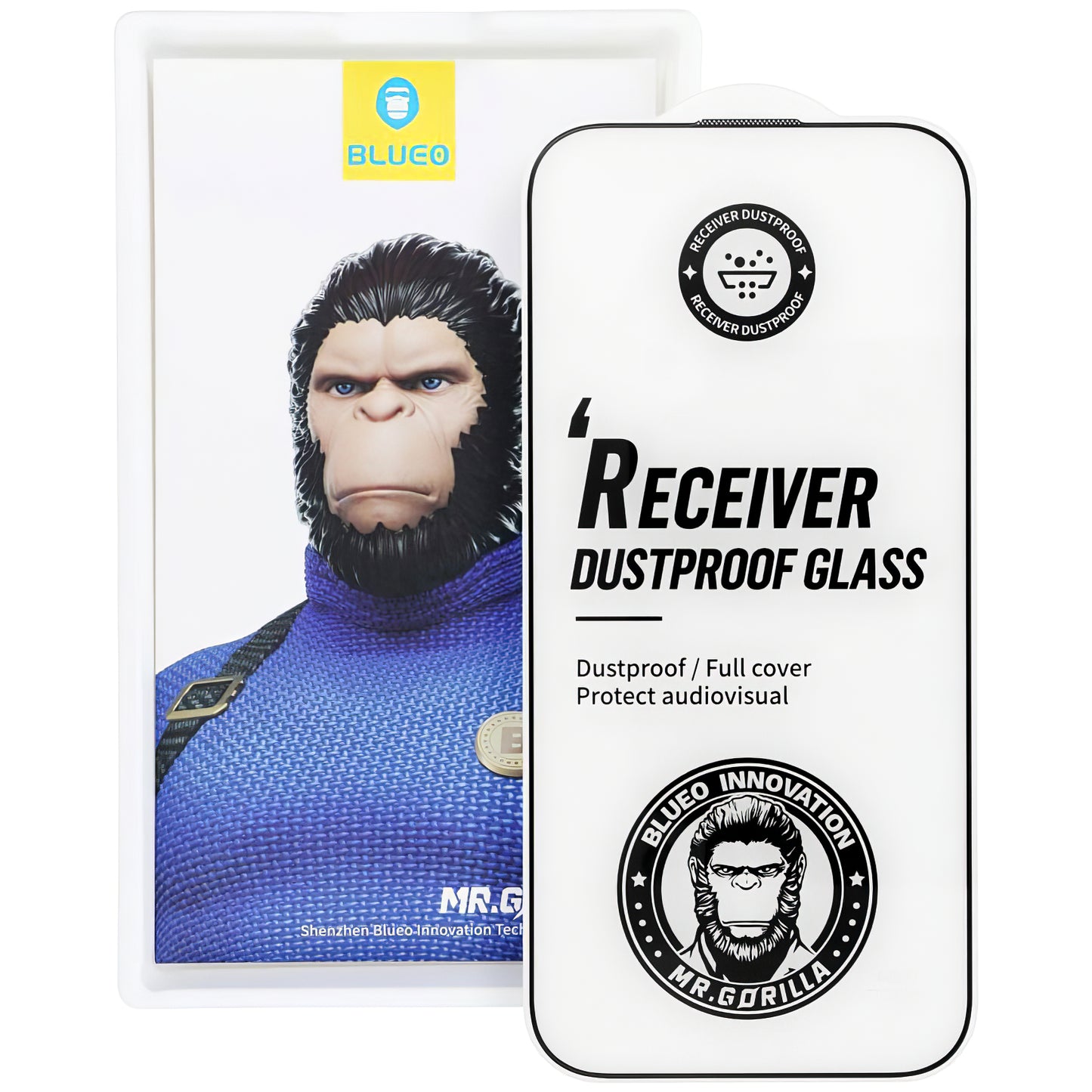 Zaštitna folija za ekran Mr. Monkey Glass Receiver Dustproof za Apple iPhone 16, Kaljeno staklo, Pun ljepilo, 5D, Crna