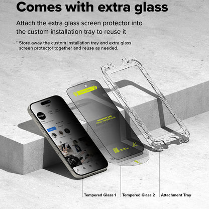 Zaštitna folija za ekran Ringke Easy Slide Privacy za Apple iPhone 16 Pro Max, Kaljeno staklo, Pun ljepilo, Set od 2 komada