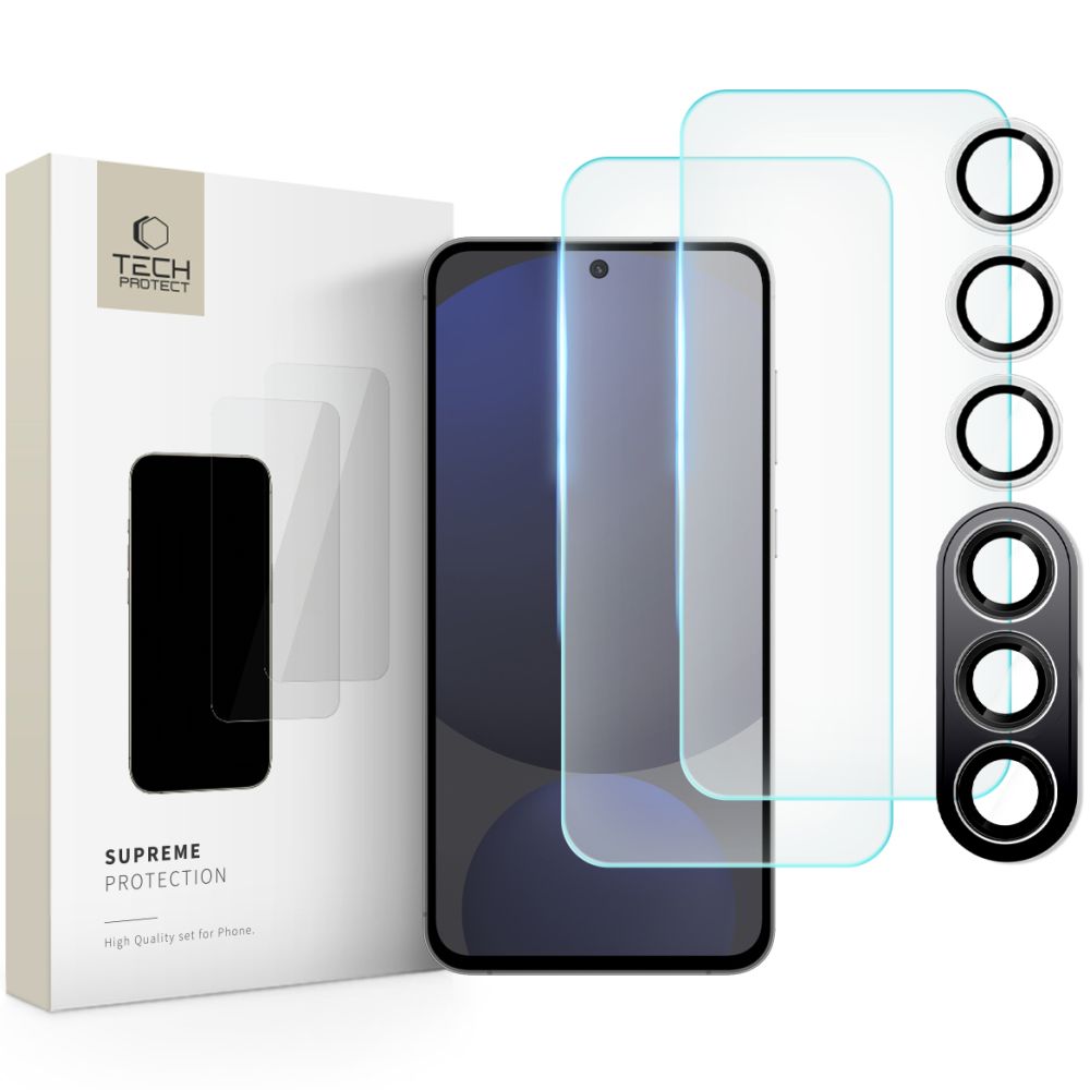 Zaštitna folija za ekran i stražnju kameru Tech-Protect Supreme za Samsung Galaxy S24 FE S721, Kaljeno staklo, Pun ljepilo, 2.5D