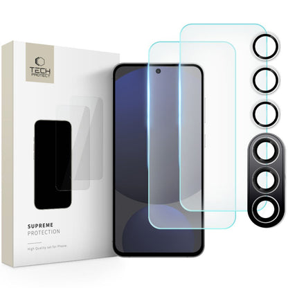 Zaštitna folija za ekran i stražnju kameru Tech-Protect Supreme za Samsung Galaxy S24 FE S721, Kaljeno staklo, Pun ljepilo, 2.5D