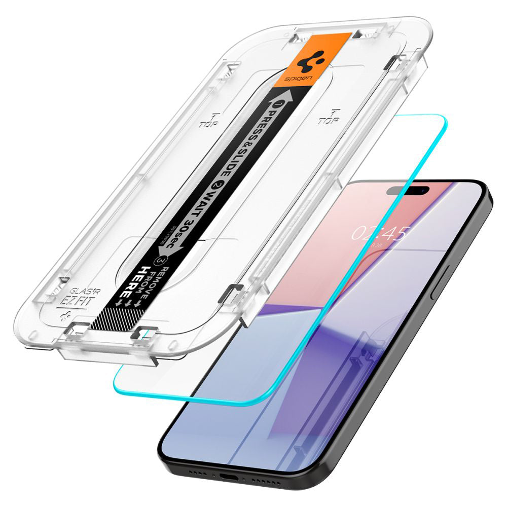 Zaštitna folija za ekran Spigen GlastR EZ FIT za Apple iPhone 15 Pro, Kaljeno staklo, Full Glue, Set 2 komada AGL06892