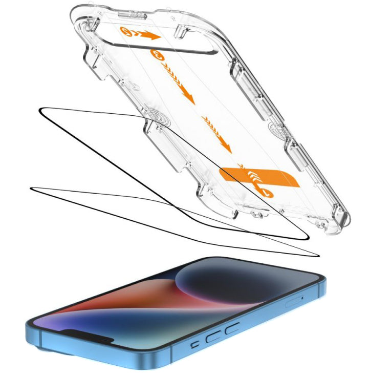 Zaštitna folija za ekran Tech-Protect Quick Set+ za Apple iPhone 17e / 16e / 14 / 13 Pro, Kaljeno staklo, Full Glue, Set od 2 komada, Crna