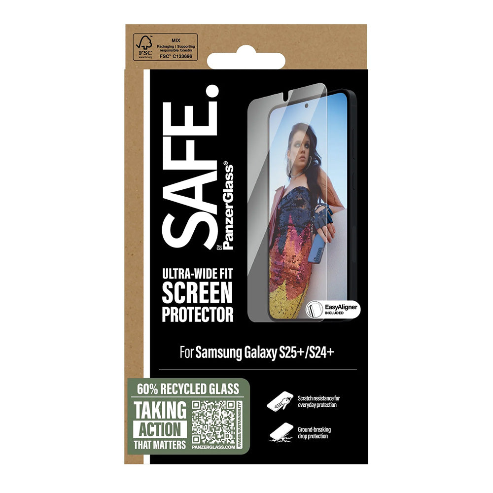Zaštitna folija za ekran PanzerGlass Safe. Ultra-Wide Fit EasyAligner za Samsung Galaxy S25+ S936, Kaljeno staklo, Puna ljepila, Ponovno zapečaćena