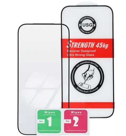 Zaštitna folija za ekran OEM Ultra Strong 45KG za Apple iPhone 17 Pro, Kaljeno staklo, Full Glue, 2.5D, Crna