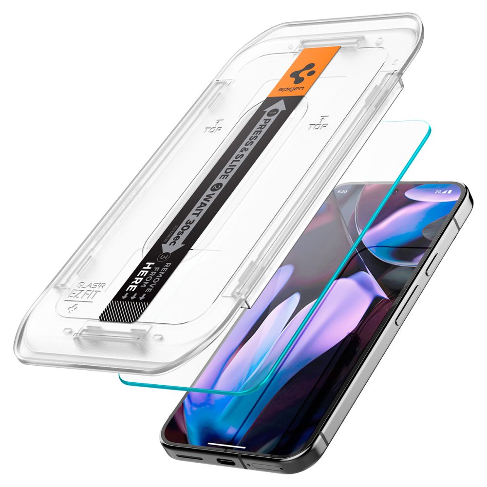 Zaštitna folija za ekran Spigen EZ FIT za Google Pixel 9 / 9 Pro, Kaljeno staklo, Pun ljepilo, Set od 2 komada, 2.5D AGL08442
