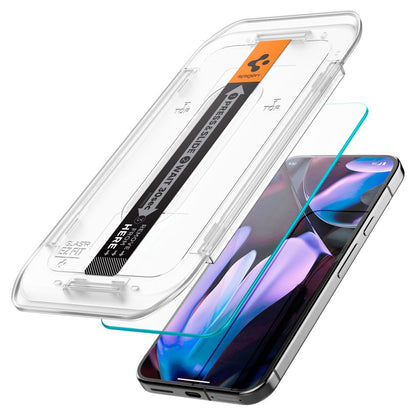 Zaštitna folija za ekran Spigen EZ FIT za Google Pixel 9 / 9 Pro, Kaljeno staklo, Pun ljepilo, Set od 2 komada, 2.5D AGL08442
